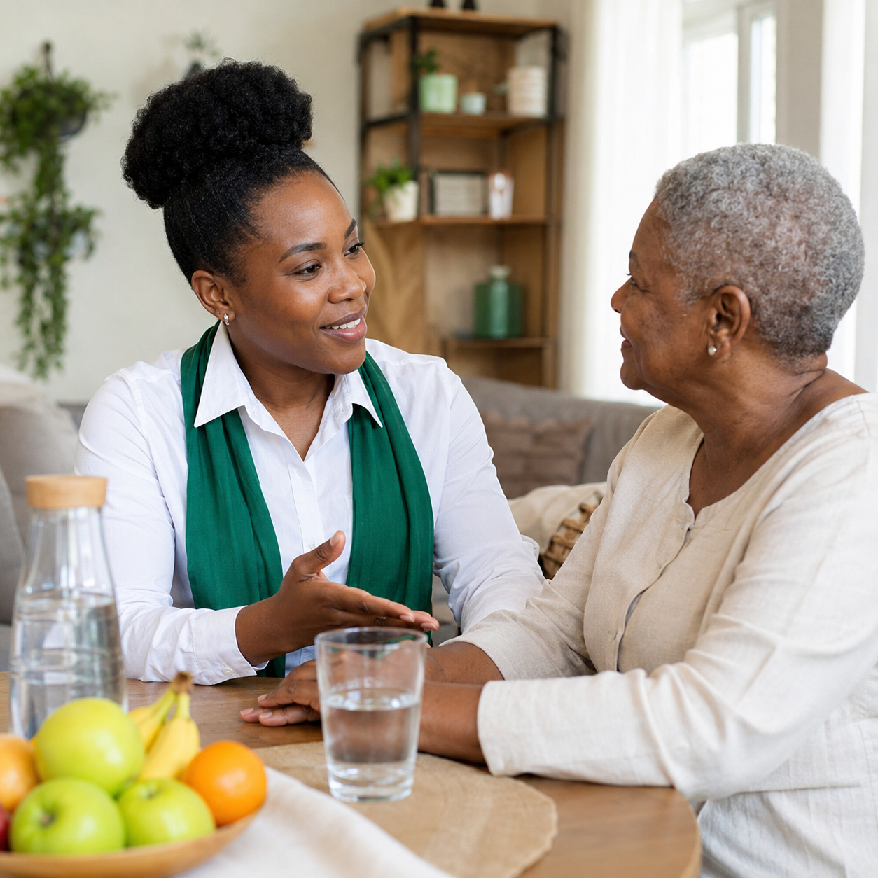 Wellness coach supporting an older adult for the Care programme